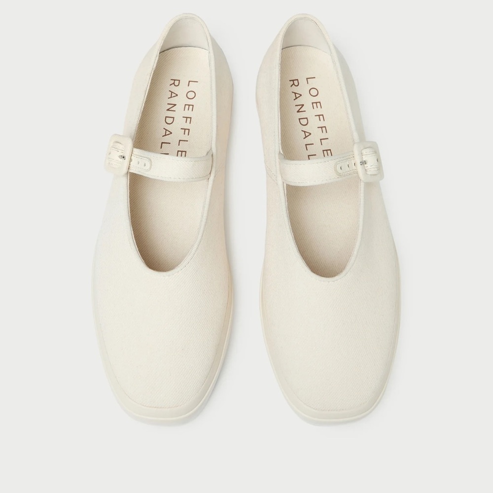 Loeffler Randall Cream Canvas Mary Jane Flats
